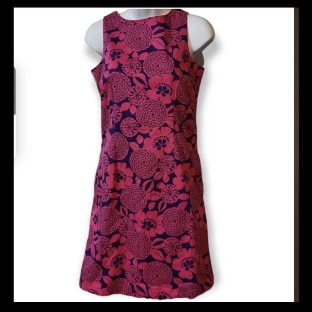 Garnet Hill Blue/Pink Floral Print Sleeveless Shift Dress. Size 6.